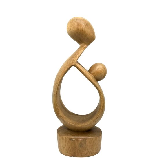 Mother & Child Abstract Wooden Sculpture - Picture 4 of 9